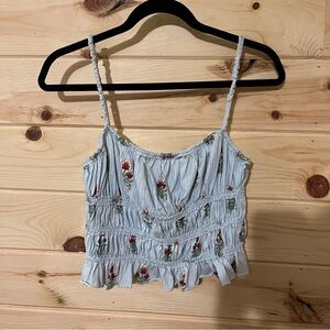 We The Free Blue Floral Crop Tank Top